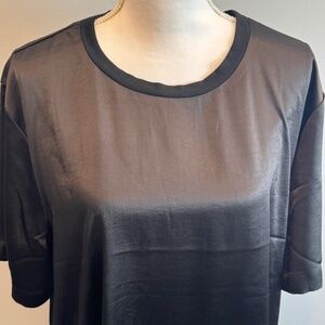 Open Edit Black Crewneck Satin T-Shirt SIZE XXL